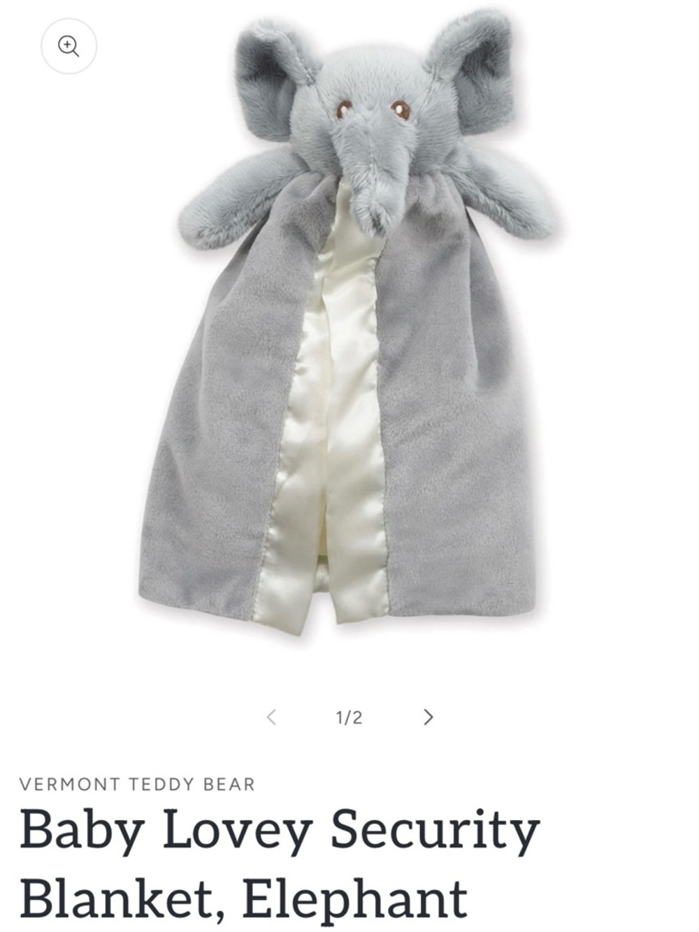 Vermont Teddy Bear Gray Elephant Baby Lovey Security Blanket